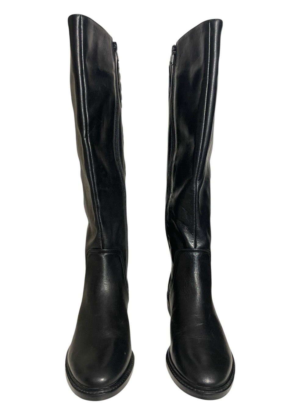Gianni Bini Embroidered Back Black Leather Full Zip Knee High Riding Boots 6M